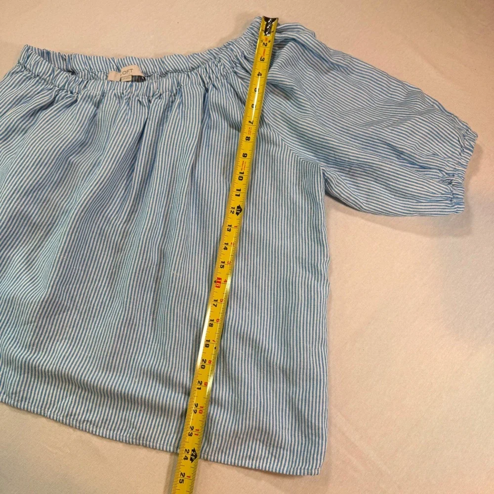 LOFT NWT One Shoulder Top Womens MP Blue‎ Striped Linen Blend Resortwear Preppy